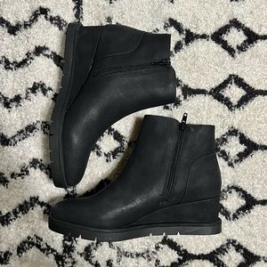 Black Wedge Heel Booties